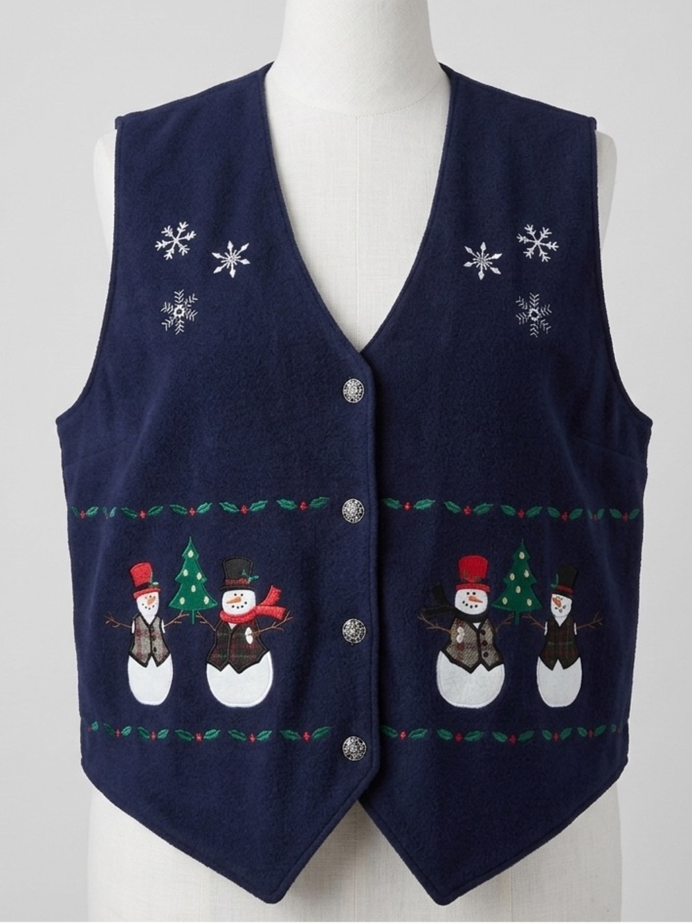 Karen Scott Vintage Christmas Snowman Navy Blue Felt Vest 2X Plus Size Winter - Picture 13 of 13
